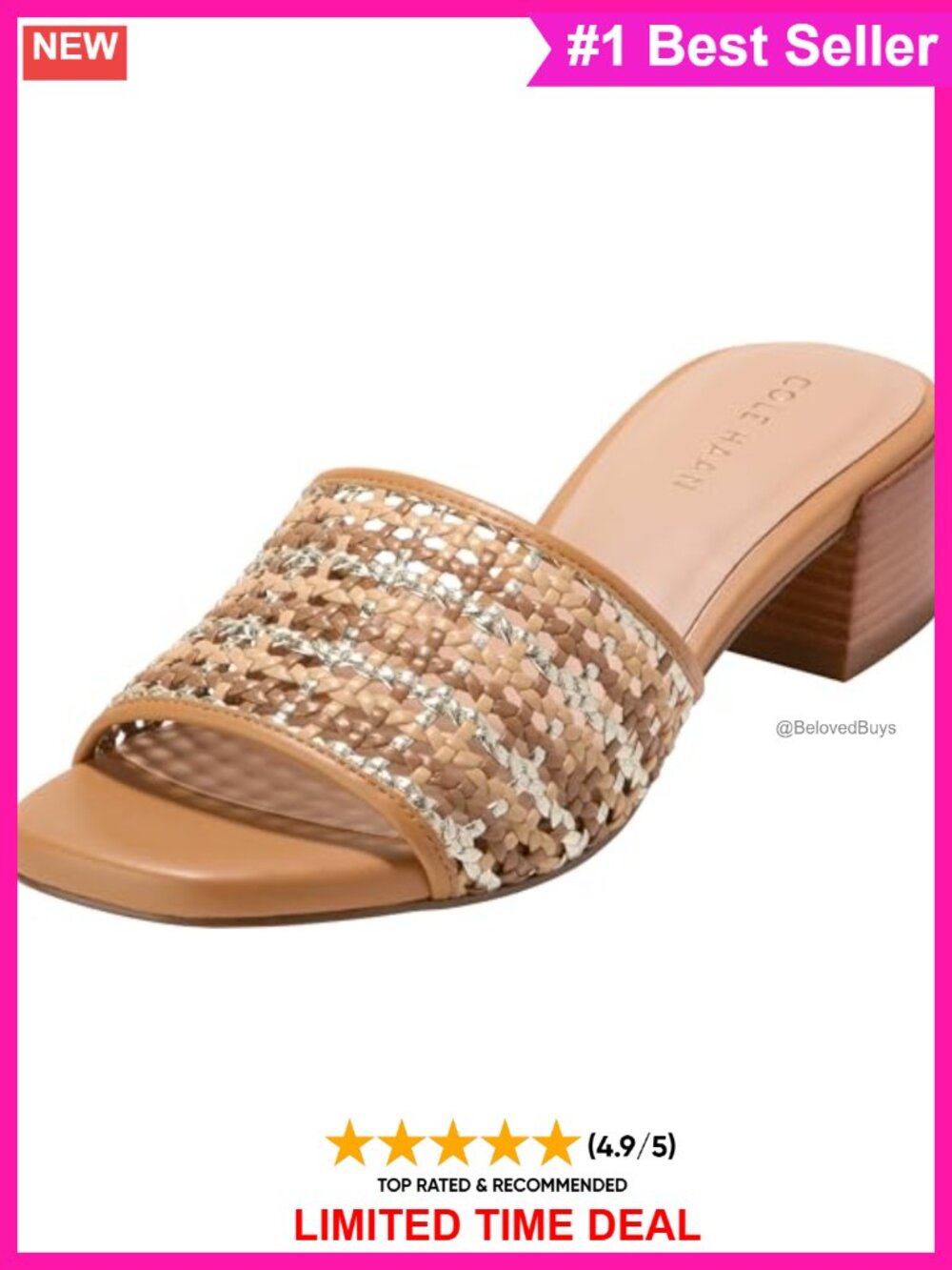 Cole Haan Calli Single Band Block Heel Slide Sandals Ankle Strap